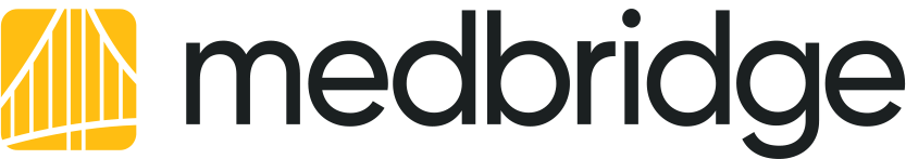 MedBridge logo with black lowercase text and a yellow abstract icon of vertical lines and a curved line in the bottom left.